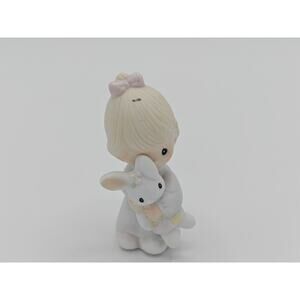 Precious Moments E9279 Enesco Figurine Girl Hugging White Bunny Rabbit 1982